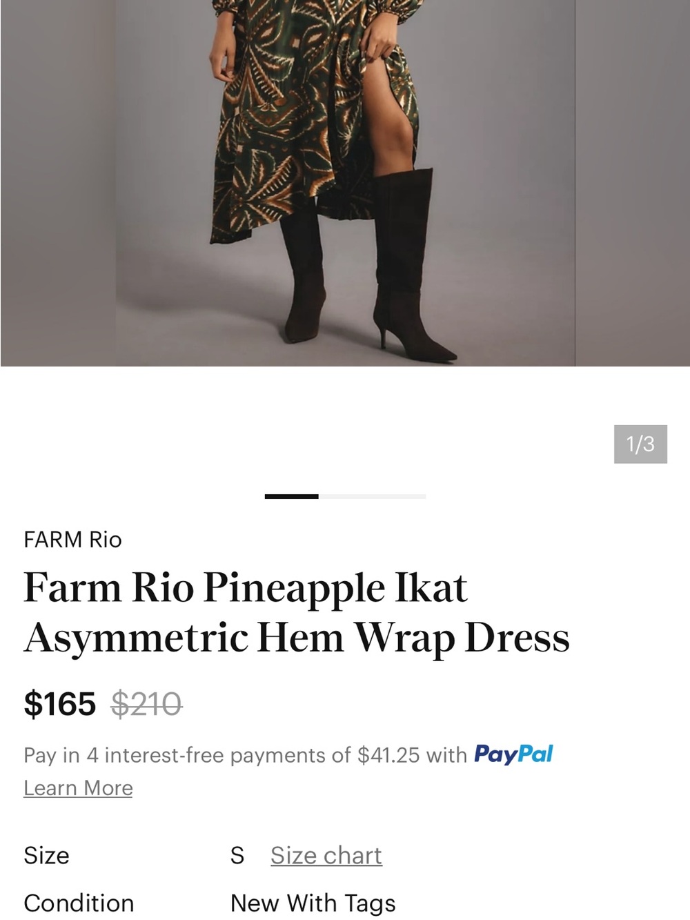 FARM Rio Pineapple Ikat Asymmetric Emerald & Gold Printed Long-Sleeve Wrap Dress - Picture 2 of 16